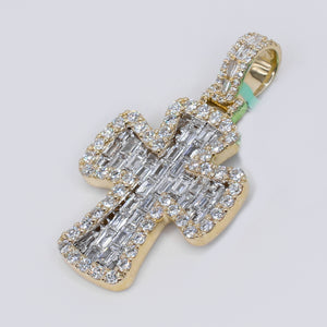 10k Solid Gold Lab Diamond Chandelier Baguette 3D Cross Pendant -60517