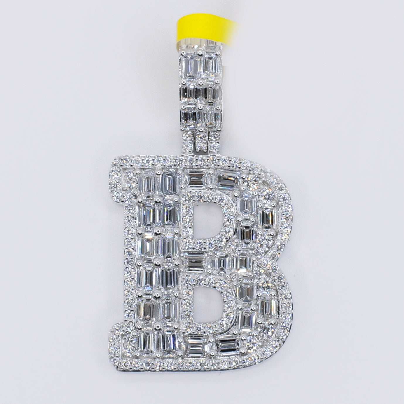 14k Solid Gold Lab Diamond Baguette Block Initial Pendant -60518