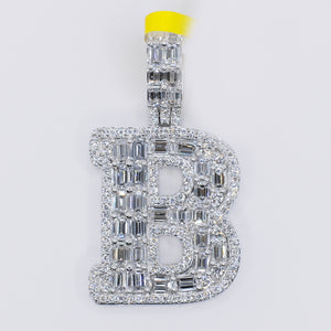 14k Solid Gold Lab Diamond Baguette Block Initial Pendant -60518