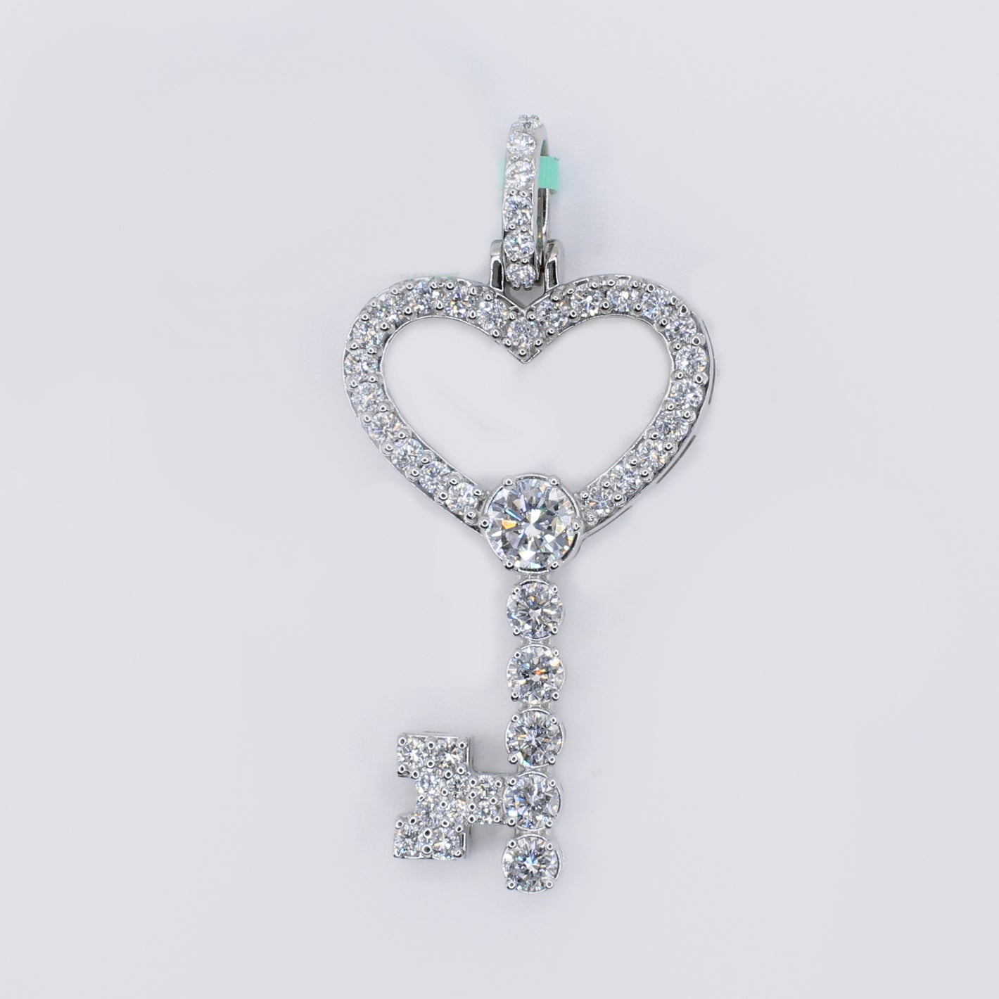 14k Solid Gold Lab Diamond Heart Key Pendant -60519