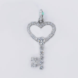 14k Solid Gold Lab Diamond Heart Key Pendant -60519