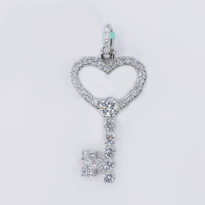 14k Solid Gold Lab Diamond Heart Key Pendant -60519