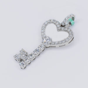 14k Solid Gold Lab Diamond Heart Key Pendant -60519