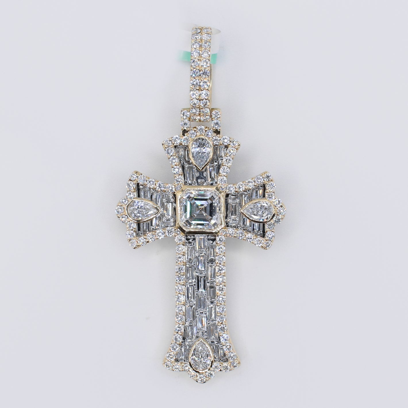 10k Solid Gold Lab Diamond Emerald Cross Pendant -60520