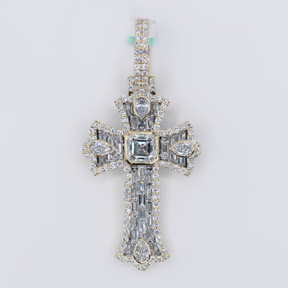 10k Solid Gold Lab Diamond Emerald Cross Pendant -60520