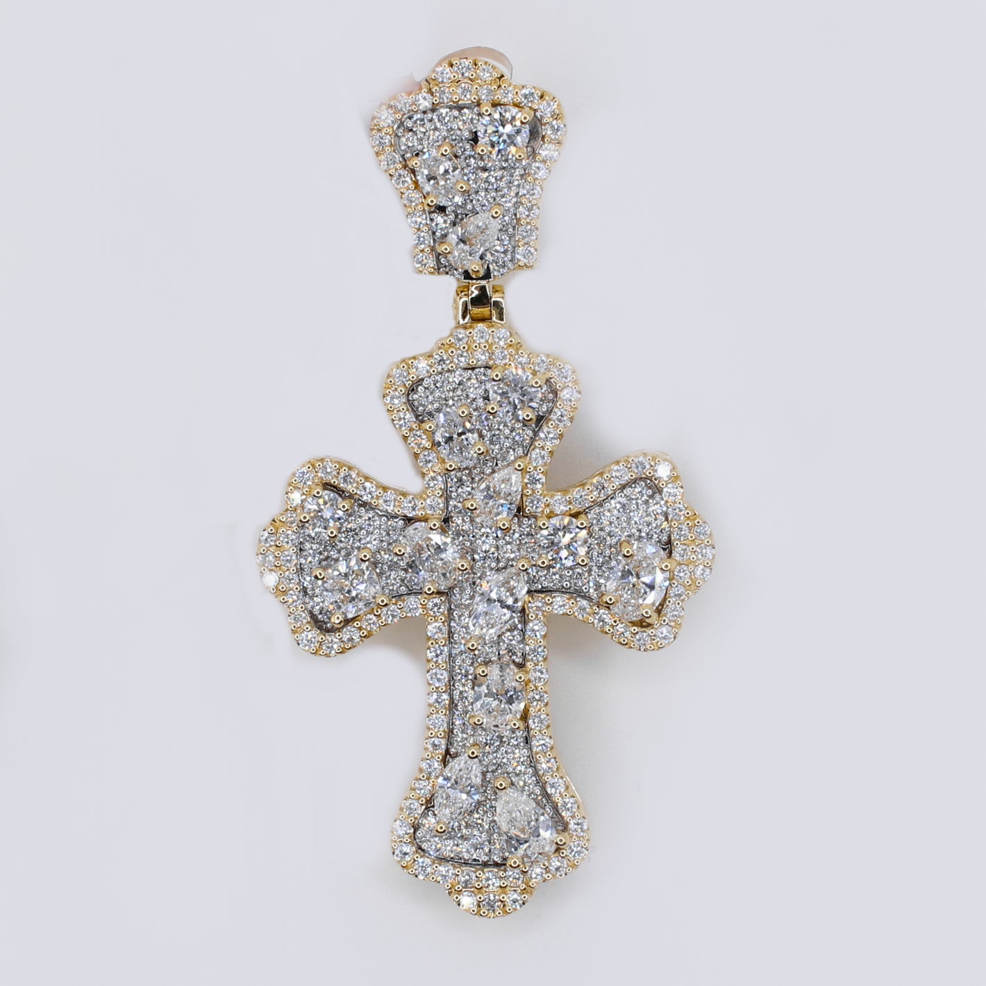 10k Solid Gold Lab Diamond Multi Shaped Pointer Cross Pendant -60521