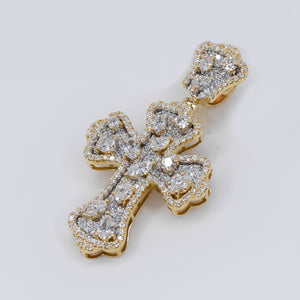 10k Solid Gold Lab Diamond Multi Shaped Pointer Cross Pendant -60521