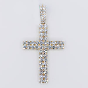 14k Solid Gold Lab Diamond Double Row Pointer Cross Pendant -60524