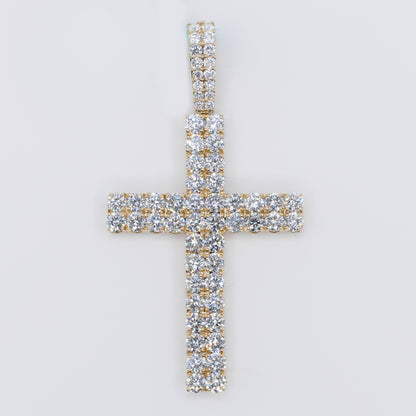 14k Solid Gold Lab Diamond Double Row Pointer Cross Pendant -60524