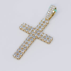 14k Solid Gold Lab Diamond Double Row Pointer Cross Pendant -60524