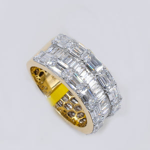14k Solid Gold Lab Diamond Emerald Triple Row Men's Band - 30302