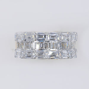 14k Solid Gold Lab Diamond Emerald Triple Row Men's Band - 30302