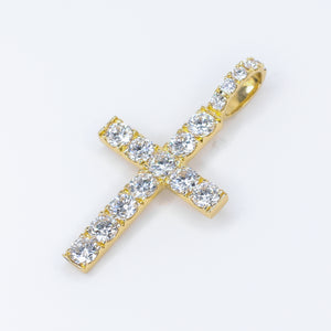 14k Solid Gold Lab Diamond Large Pointer Cross Pendant -60522