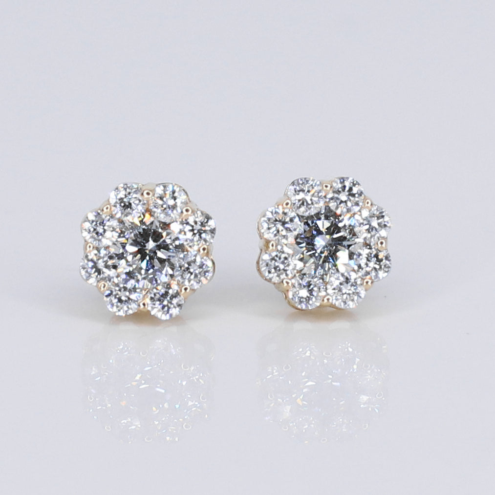 14k Solid Gold Lab Diamond 7.5mm Cluster Earrings - 50278