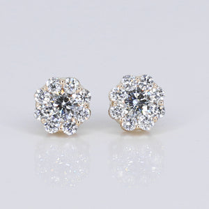 14k Solid Gold Lab Diamond 7.5mm Cluster Earrings - 50278