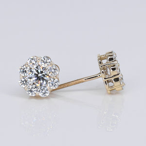 14k Solid Gold Lab Diamond 7.5mm Cluster Earrings - 50278