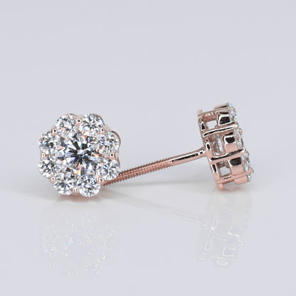 14k Solid Gold Lab Diamond 7.5mm Cluster Earrings - 50278