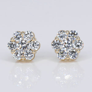 14k Solid Gold Lab Diamond 10mm Flower Earrings - 50277