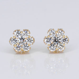 14k Solid Gold Lab Diamond 8.5mm 3D Flower Pave Earrings - 50274