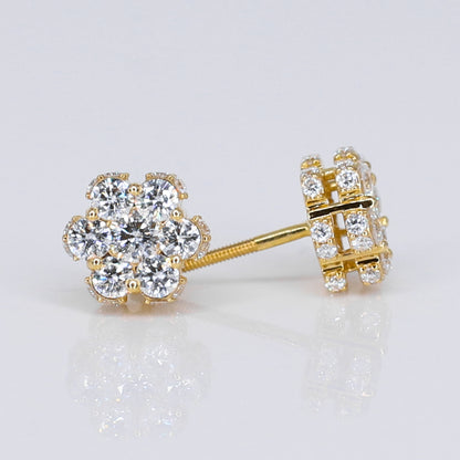 14k Solid Gold Lab Diamond 8.5mm 3D Flower Pave Earrings - 50274