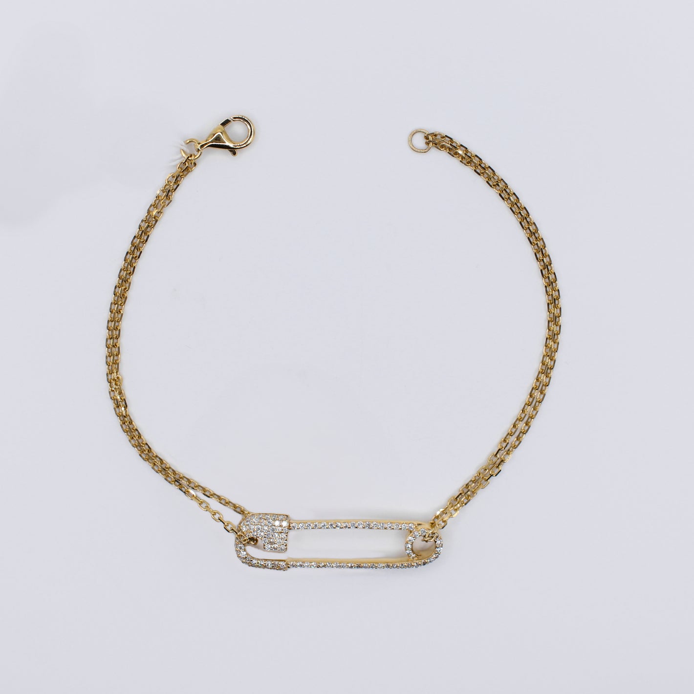 14k Solid Gold Diamond Safety Pin Bracelet - 20196