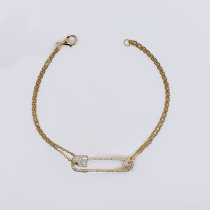 14k Solid Gold Diamond Safety Pin Bracelet - 20196