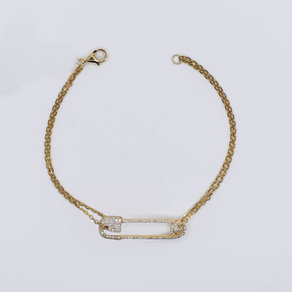 14k Solid Gold Diamond Safety Pin Bracelet - 20196