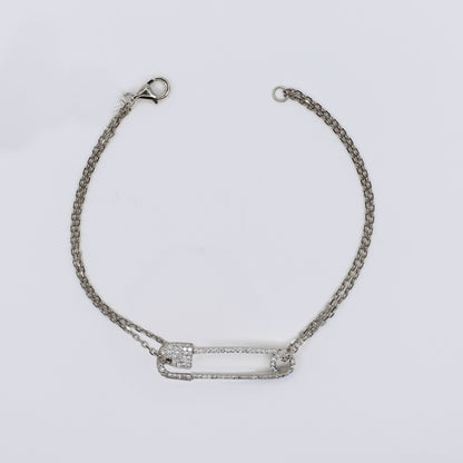 14k Solid Gold Diamond Safety Pin Bracelet - 20196