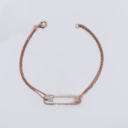 14k Solid Gold Diamond Safety Pin Bracelet - 20196