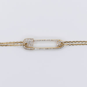 14k Solid Gold Diamond Safety Pin Bracelet - 20196