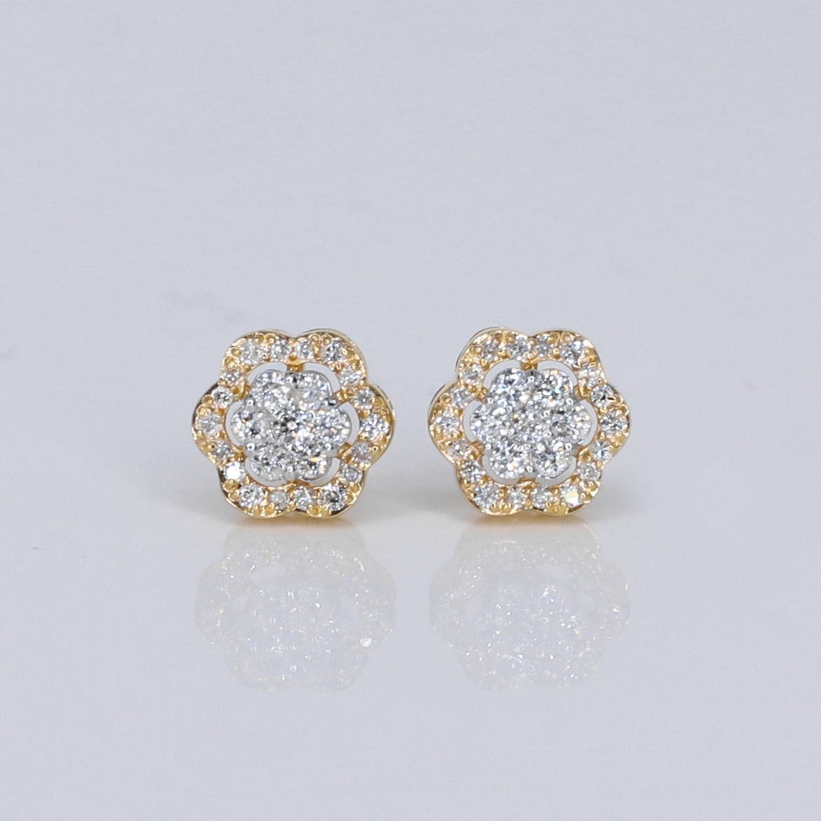 10k Solid Gold VS Diamond 7mm Halo Flower Earrings -50280