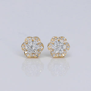 10k Solid Gold VS Diamond 7mm Halo Flower Earrings -50280