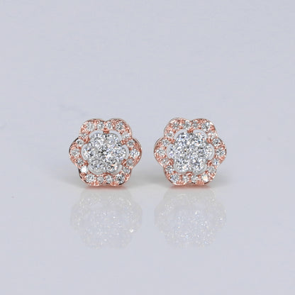 10k Solid Gold VS Diamond 7mm Halo Flower Earrings -50280