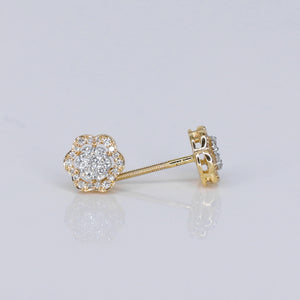10k Solid Gold VS Diamond 7mm Halo Flower Earrings -50280