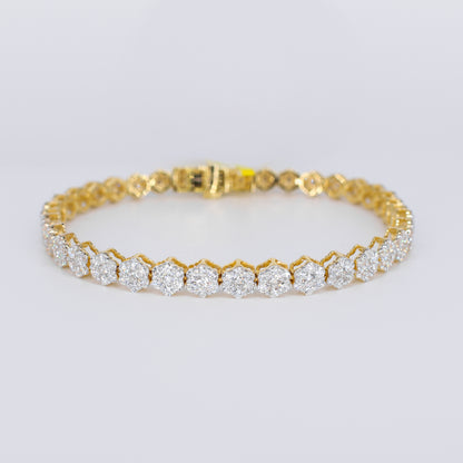 10k Solid Gold Diamond Graduated Flower Tennis Bracelet - 20198