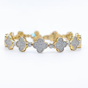 10k Solid Gold 11mm Diamond Alternating Clover Bracelet - 20197