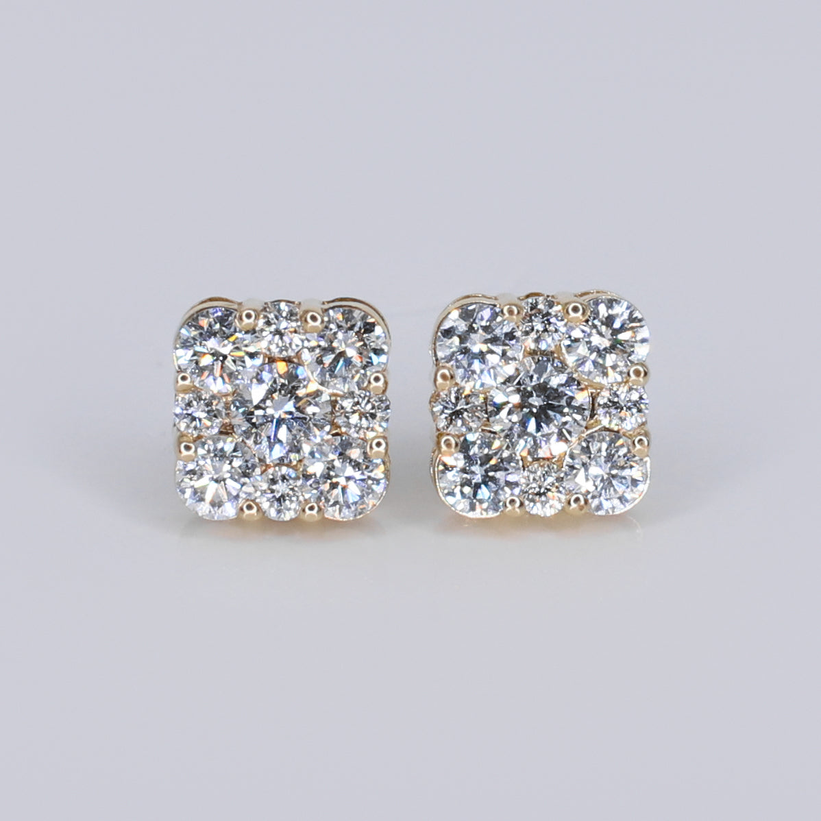 14k Solid Gold Lab Diamond 10.5mm Sqaure Cluster Earrings - 50282