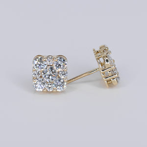 14k Solid Gold Lab Diamond 10.5mm Sqaure Cluster Earrings - 50282
