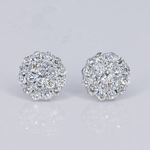 14k Solid Gold Lab Diamond 11mm Circular Cluster Earrings - 50283