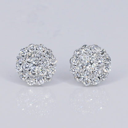 14k Solid Gold Lab Diamond 11mm Circular Cluster Earrings - 50283