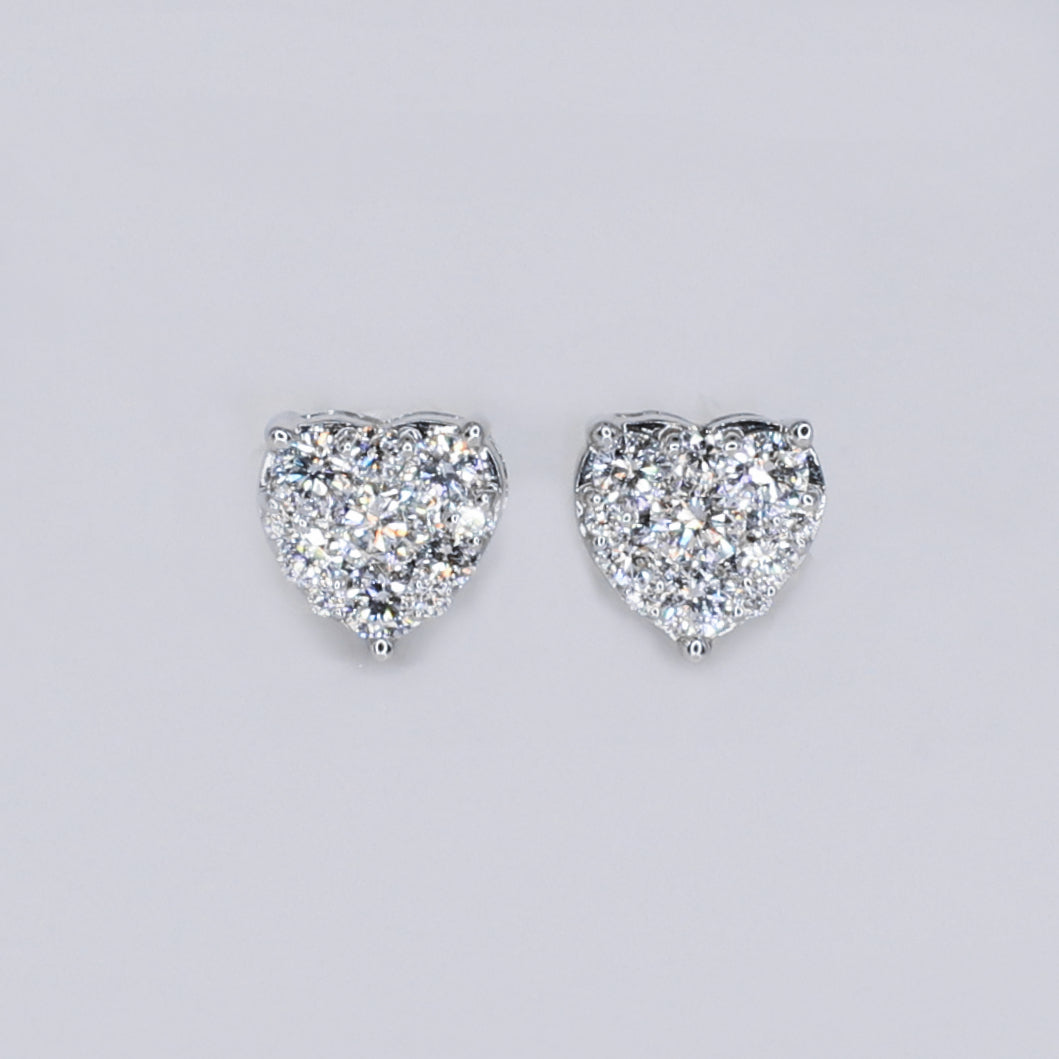 14k Solid Gold Lab Diamond 7mm Heart Cluster Earrings - 50284