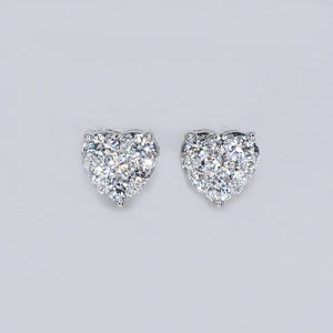 14k Solid Gold Lab Diamond 7mm Heart Cluster Earrings - 50284