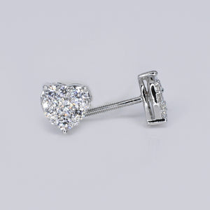 14k Solid Gold Lab Diamond 7mm Heart Cluster Earrings - 50284