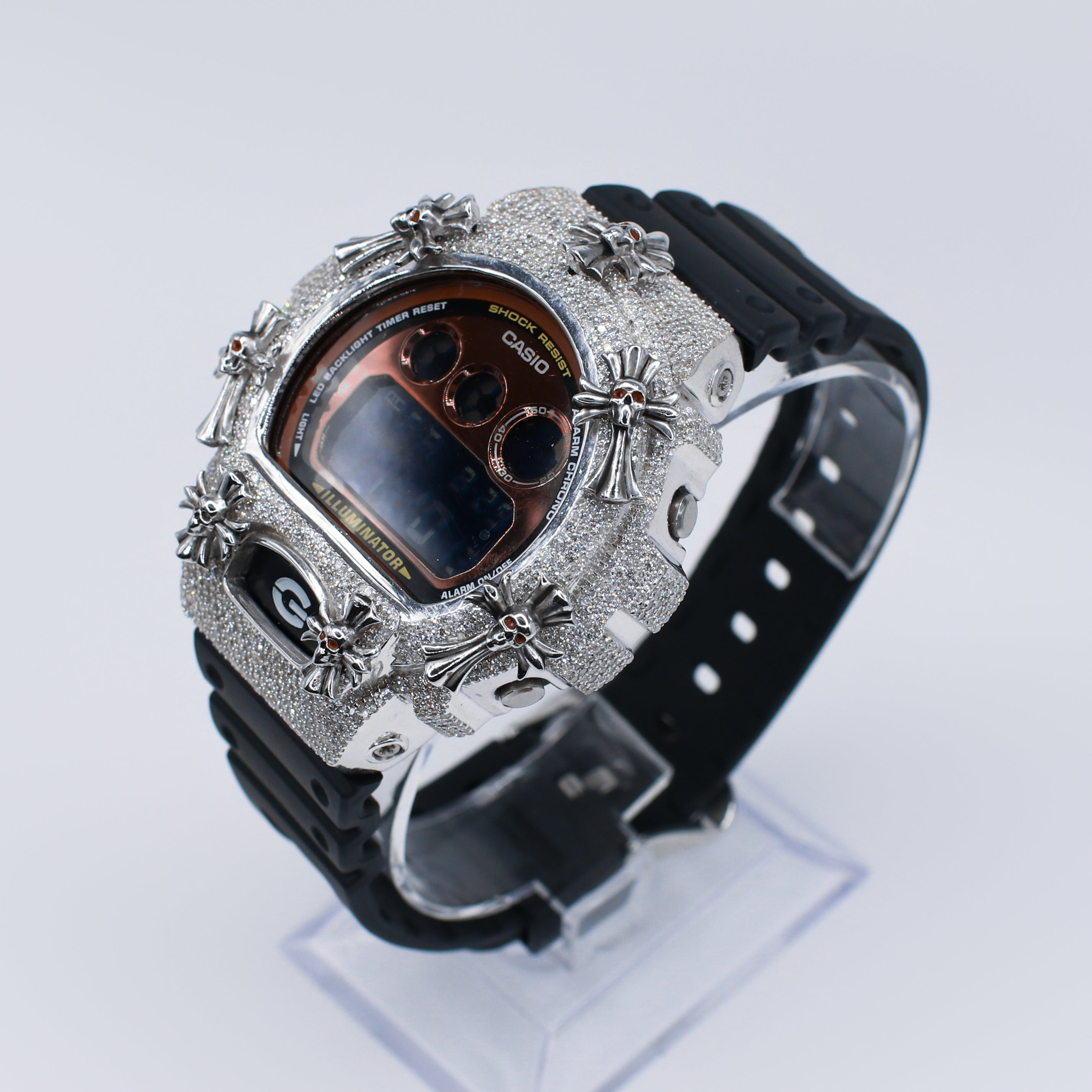 Diamond G-Shock DW-6900 Custom Cross Bezel -Black Band - 40082