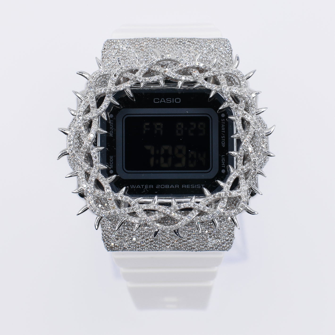 Diamond G-Shock Custom Thorn Bezel -White Band  -40083