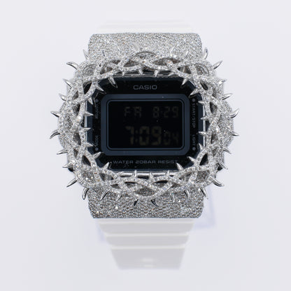 Diamond G-Shock Custom Thorn Bezel -White Band  -40083