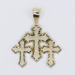 10k Hollow Triple Gold Cross Pendant -60529