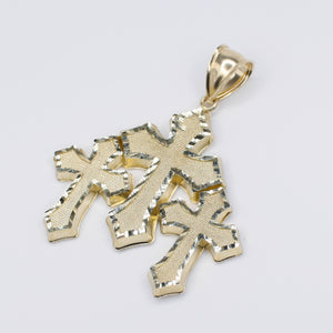 10k Hollow Triple Gold Cross Pendant -60529