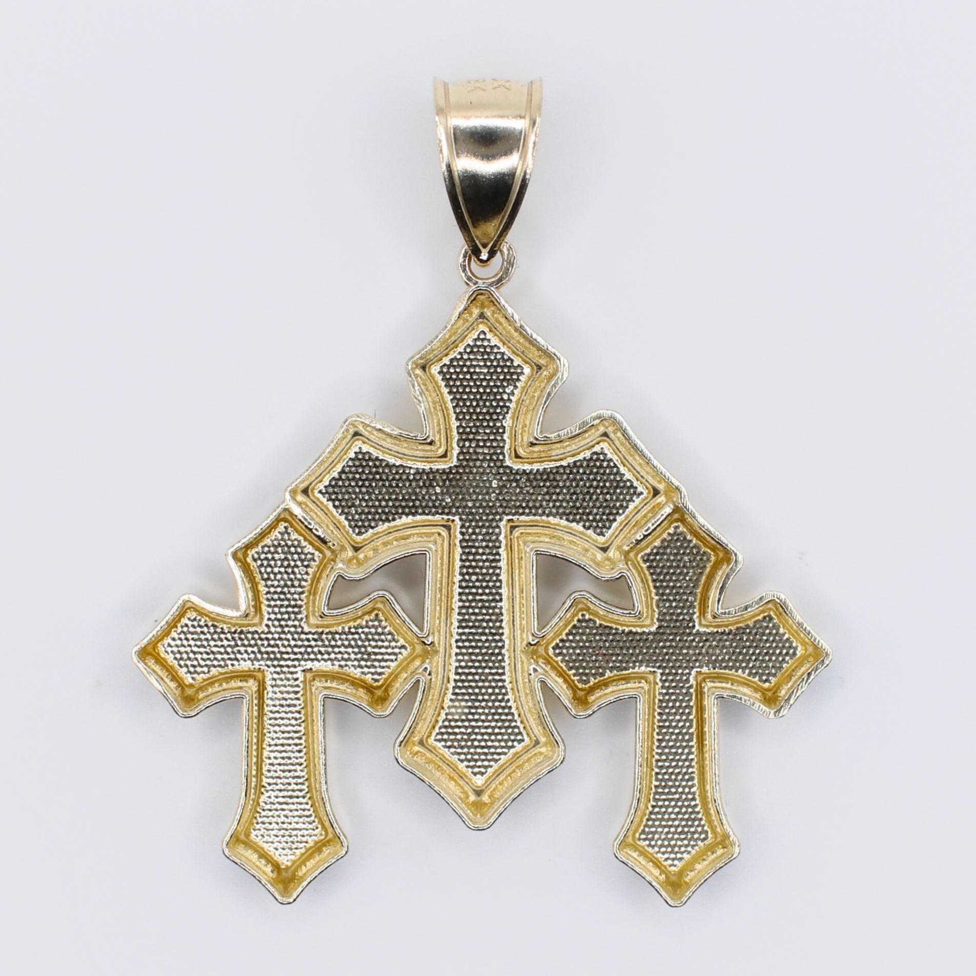 10k Hollow Triple Gold Cross Pendant -60529