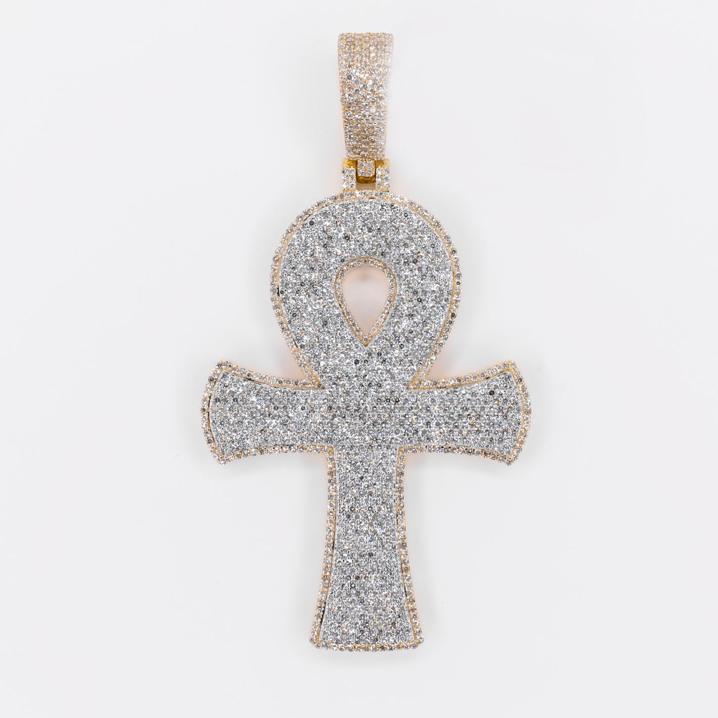 10k Solid Gold Diamond Large Pave Ankh Pendant - 60533